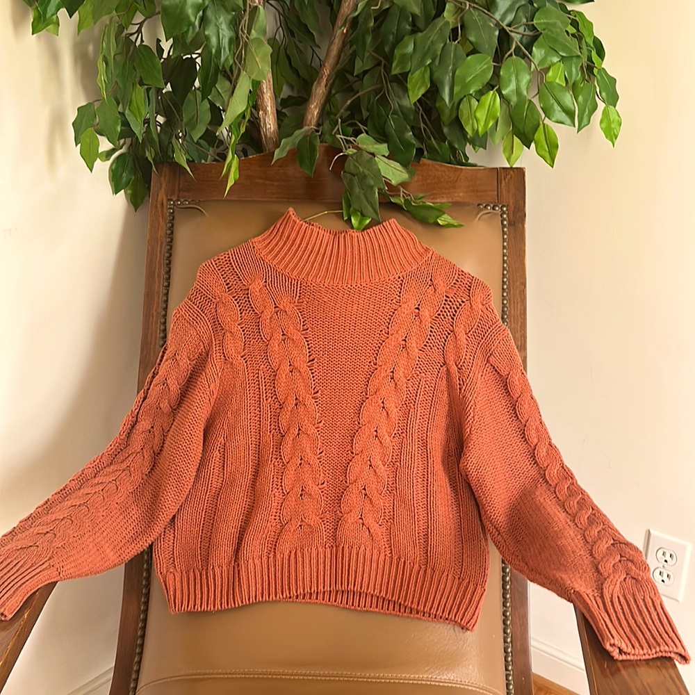 Aeropostale burnt orange, cable knit, cropped, sweater.